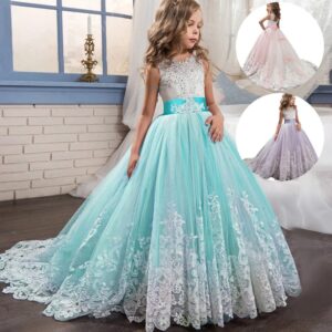 Robe De Princesse Bleu Turquoise Et Blanche Fille