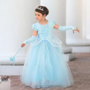 Robe De Princesse Fille Bleue À Fleurs