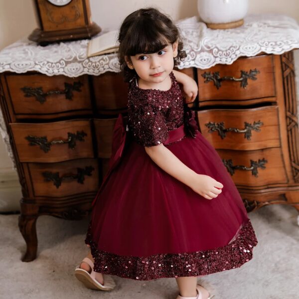 Robe De Princesse Fille Bordeaux Avec Nœud