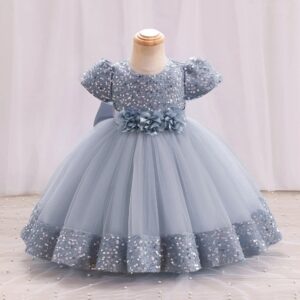 Robe De Princesse Fille Grise Avec Nœud