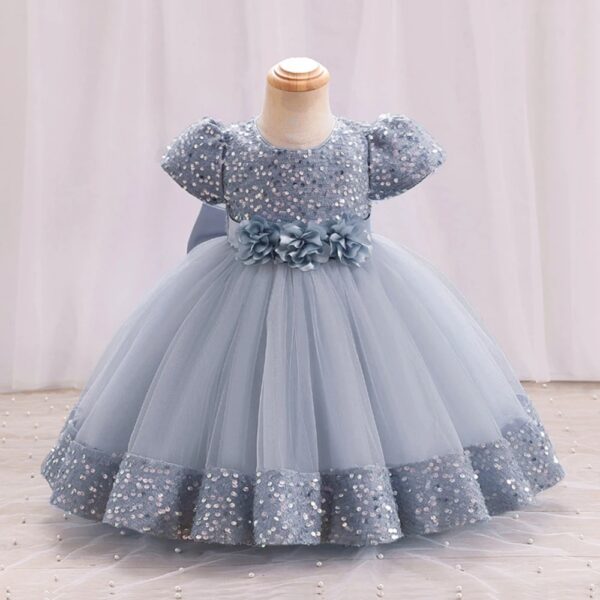 Robe De Princesse Fille Grise Avec Nœud