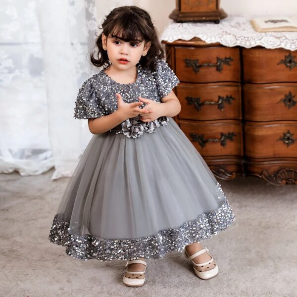 Robe De Princesse Fille Grise Avec Nœud