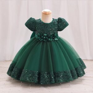 Robe De Princesse Fille Verte Émeraude Avec Nœud