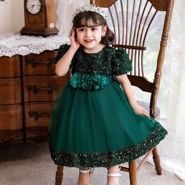 Robe De Princesse Fille Verte Émeraude Avec Nœud