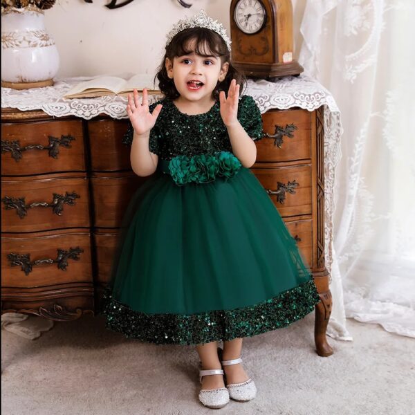 Robe De Princesse Fille Verte Émeraude Avec Nœud