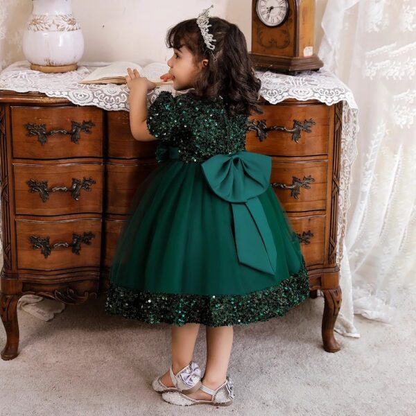 Robe De Princesse Fille Verte Émeraude Avec Nœud