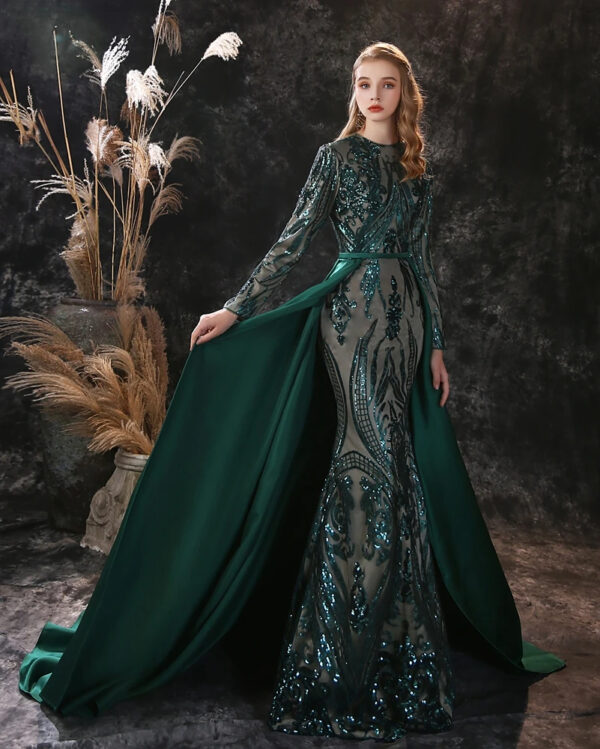 Robe De Princesse Longue Verte À Motifs Floraux