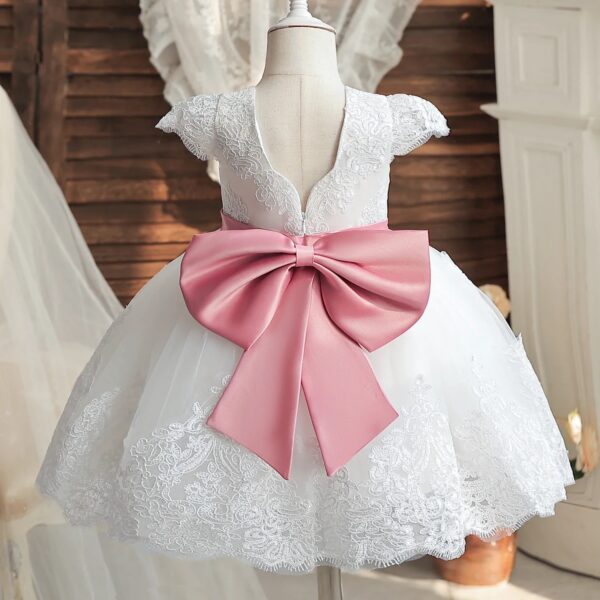 Robe Princesse Bébé Blanche À Nœud Rose