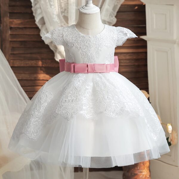 Robe Princesse Bébé Blanche À Nœud Rose