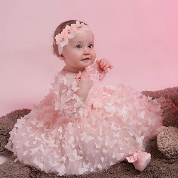 Robe Princesse Bébé Rose Papillons